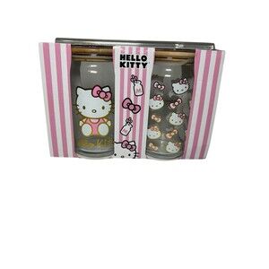 Hello Kitty glass tumbler set with bamboo lids and straws two cups set NWT